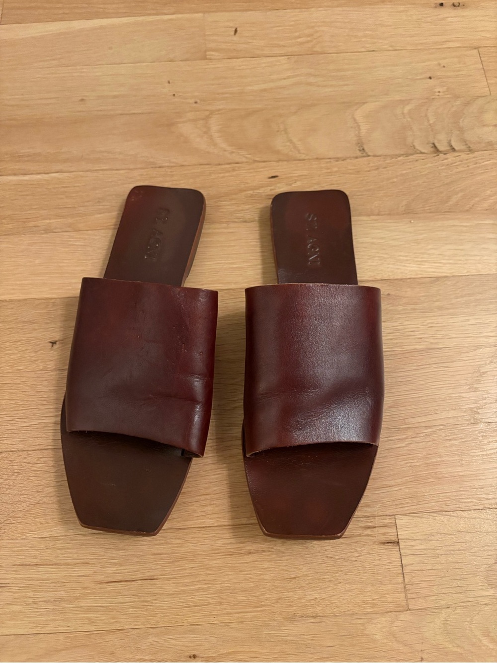 St. Agni Brown Leather Slide Sandals EU 39 US 8 Minimalist